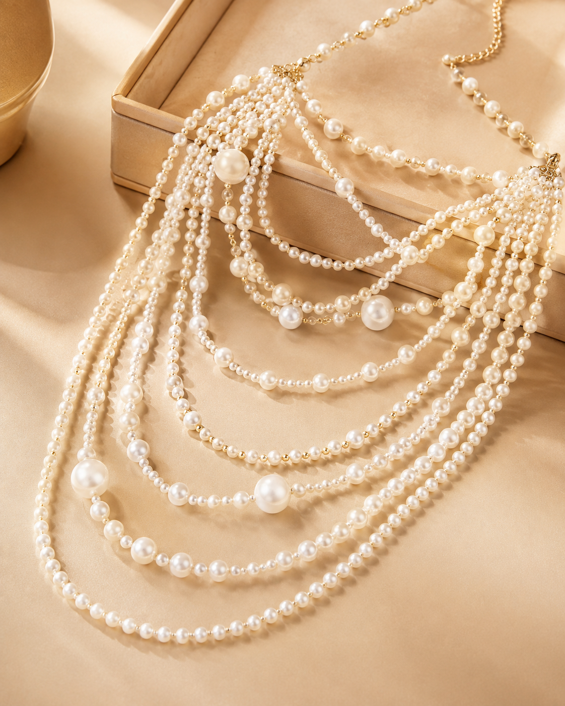Luxury Pearl Ball Handle Bag with Exaggerated Multi-layer Imitation Pearl Choker Necklace