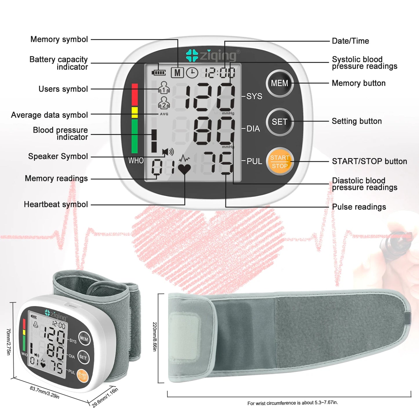 Smart Automatic Blood Pressure Monitor Digital Wrist