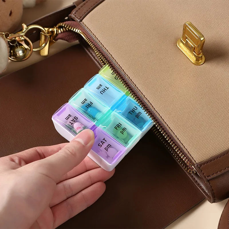 New Travel Pill Case Organizer Weekly Portable Am and Pm