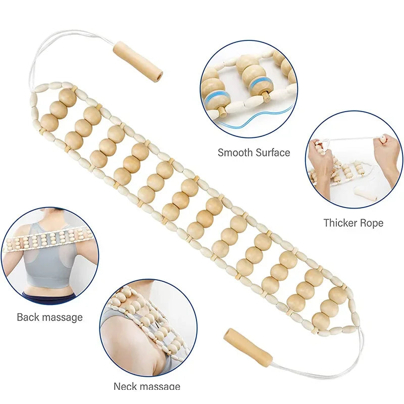 Wood Back Massage Roller Rope Body Shaping Cellulite Massage Tools Self Massage Tools